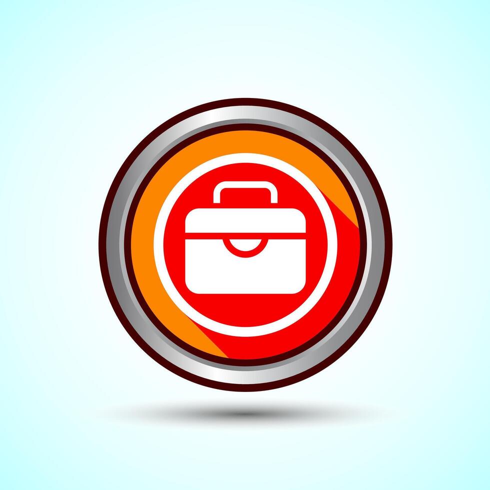 Briefcase Icon Design Illustration, Bag Icon For Apps and Websites, Orange Shadow Button Design vector