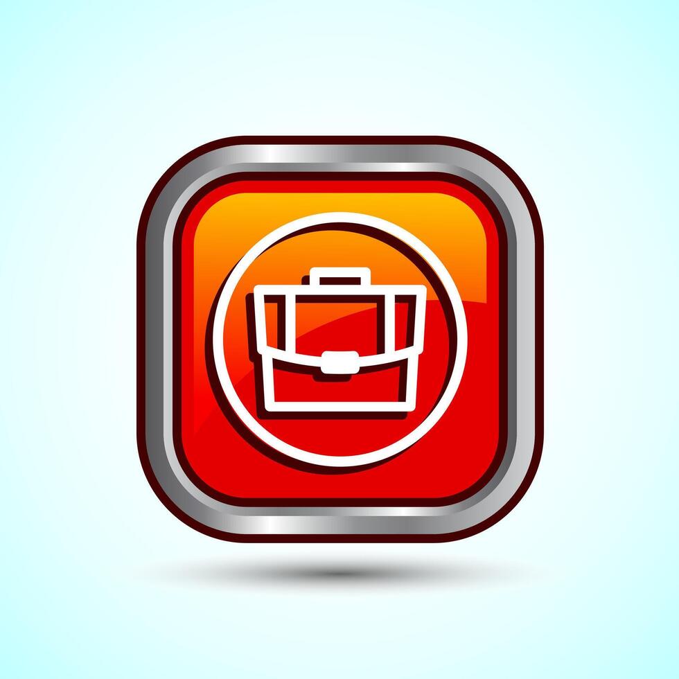 Briefcase Icon Design Illustration, Bag Icon For Apps and Websites, Orange Color Square Button Design vector