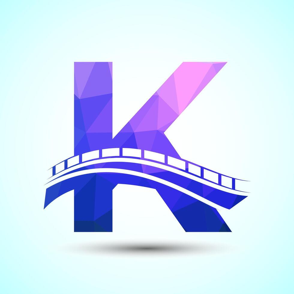 Initial alphabet K with bridge sign. Abstract bridge logo design template. Low poly logo for construction business and company identity. vector