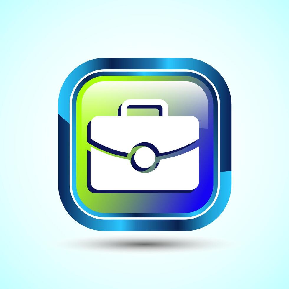 Briefcase Icon Design Illustration, Bag Icon For Apps and Websites, Glossy Square Button Design vector