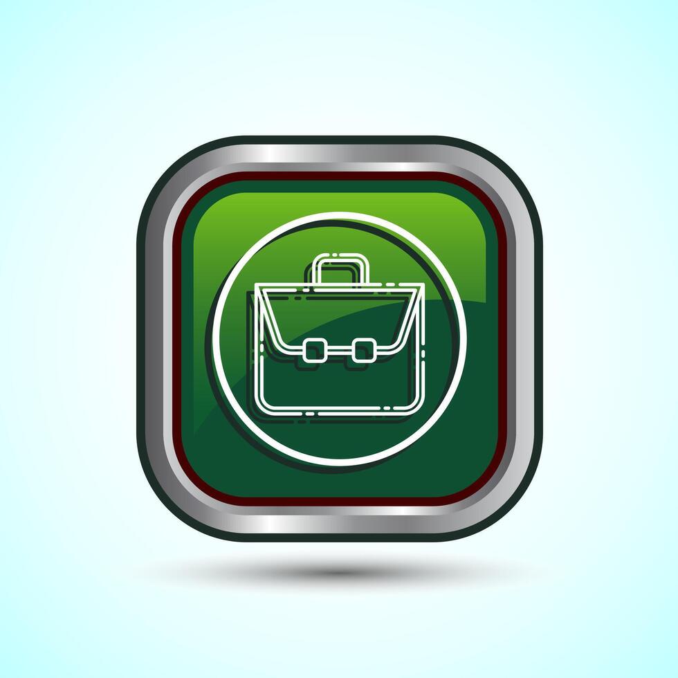Briefcase Icon Design Illustration, Bag Icon For Apps and Websites, Green Color Square Button Design vector