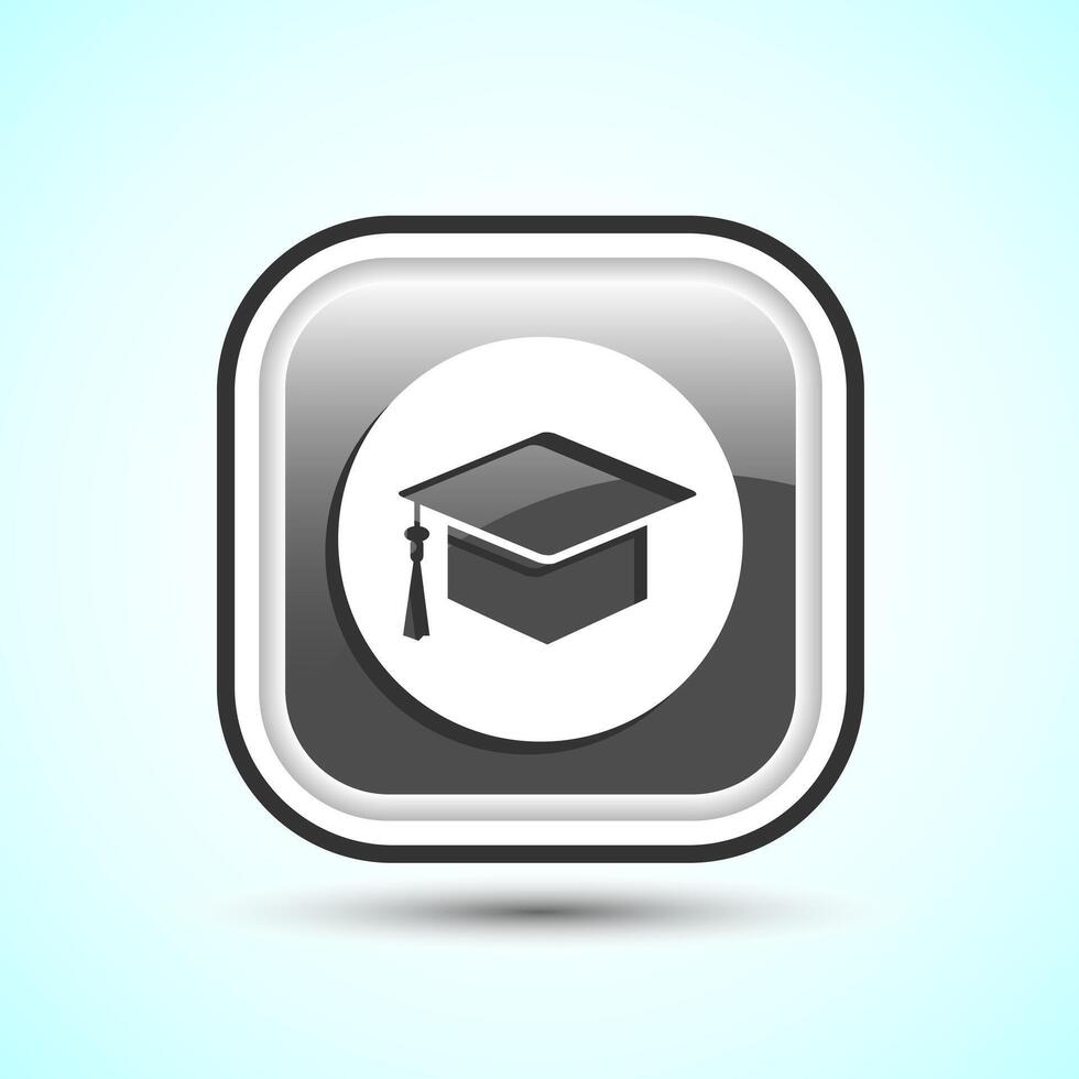 Graduation Hat Icon Design Illustration, Academic Cap Icon For Apps and Websites, Gray Color Square Button vector
