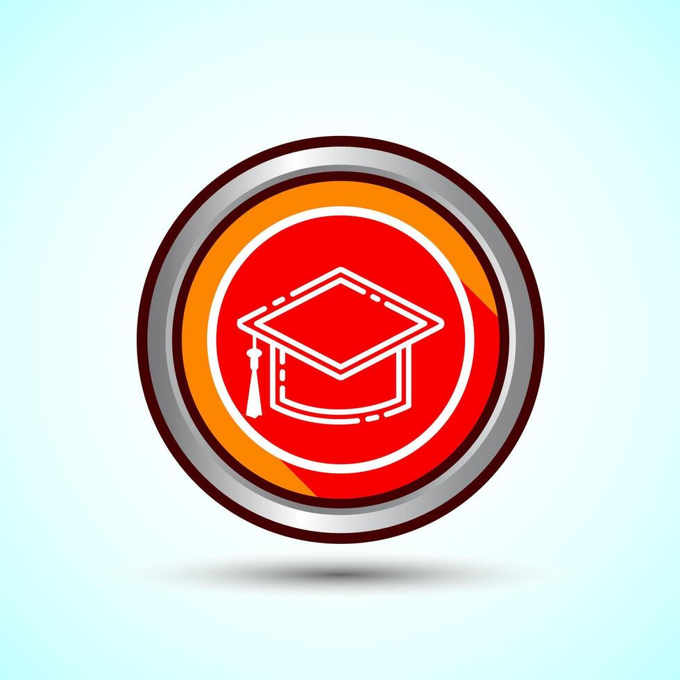 Graduation Hat Icon Design Illustration, Academic Cap Icon For Apps and Websites, Orange Shadow Button Design vector