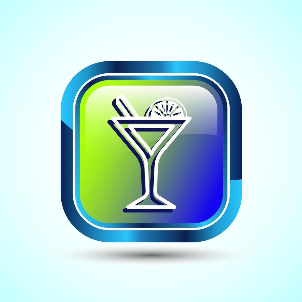 Tropical Drink Icon Design Illustration, Icon For Apps and Websites, Glossy Square Button Design vector
