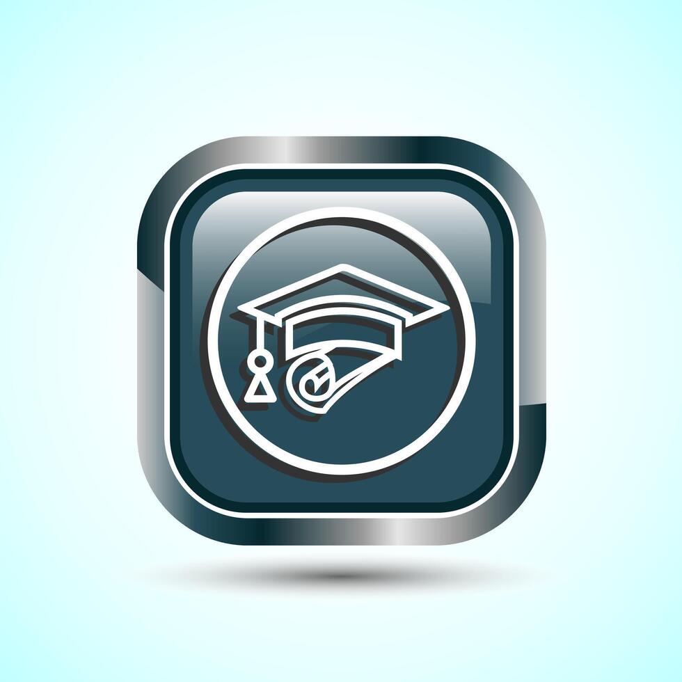 Graduation Hat Icon Design Illustration, Academic Cap Icon For Apps and Websites, Gray Color Square Button Design vector