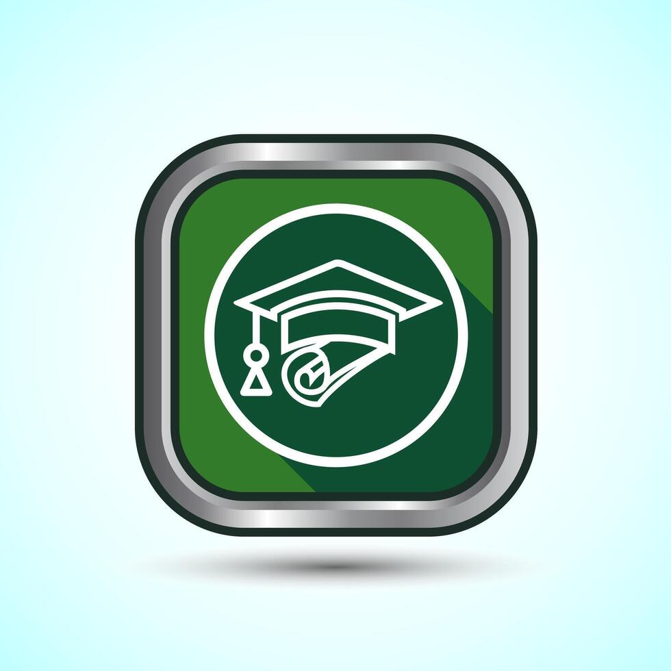 Graduation Hat Icon Design Illustration, Academic Cap Icon For Apps and Websites, Green Shadow Button Design vector