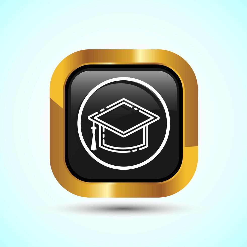 Graduation Hat Icon Design Illustration, Academic Cap Icon For Apps and Websites, Gold Color Square Button Design vector