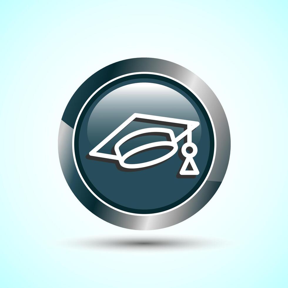 Graduation Hat Icon Design Illustration, Academic Cap Icon For Apps and Websites, Gray Color Round Button Design vector