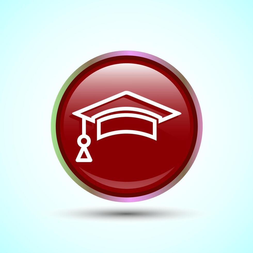 Graduation Hat Icon Design Illustration, Academic Cap Icon For Apps and Websites, Red Color Round Button Design vector