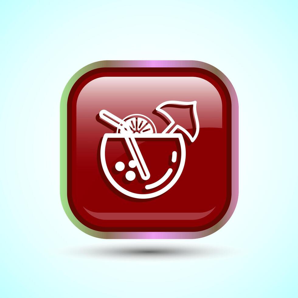 Tropical Drink Icon Design Illustration, Icon For Apps and Websites, Red Color Square Button Design vector