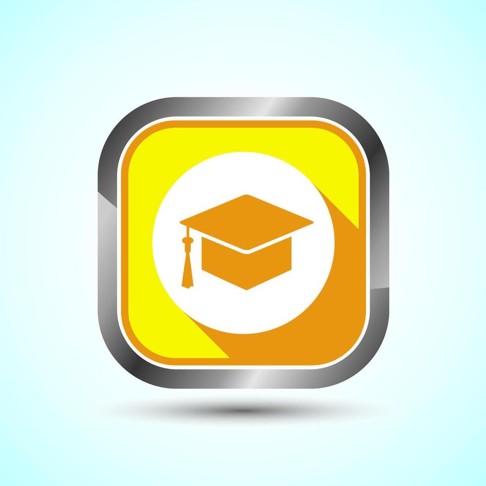 Graduation Hat Icon Design Illustration, Academic Cap Icon For Apps and Websites, Yellow Shadow Button Design vector