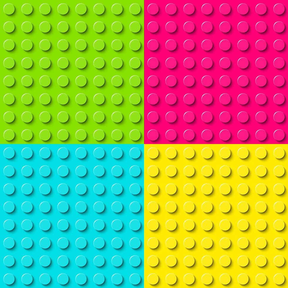Plastic construction plate. Green, pink, blue and yellow plastic toy block background. Abstract seamless pattern vector