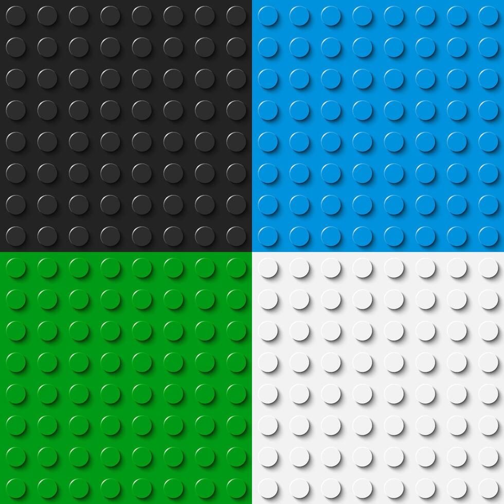 Plastic construction plate. Black, blue, green and white plastic toy block background. Abstract seamless pattern vector