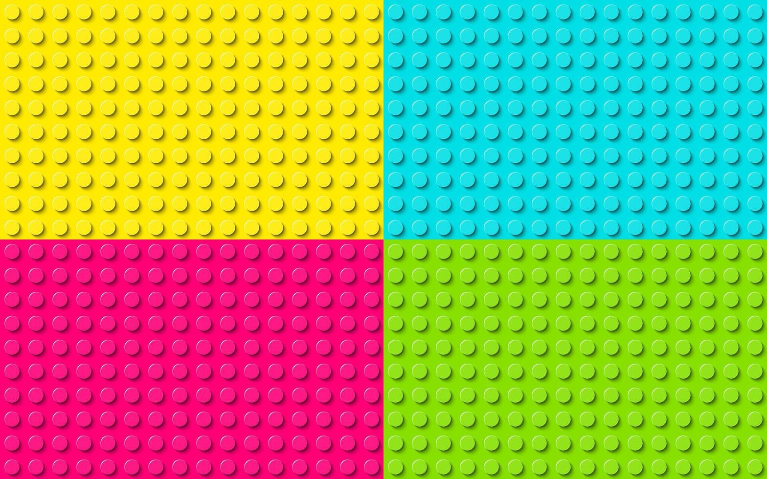 Plastic construction plate. Yellow, blue, pink and green plastic toy block background. Abstract seamless pattern vector