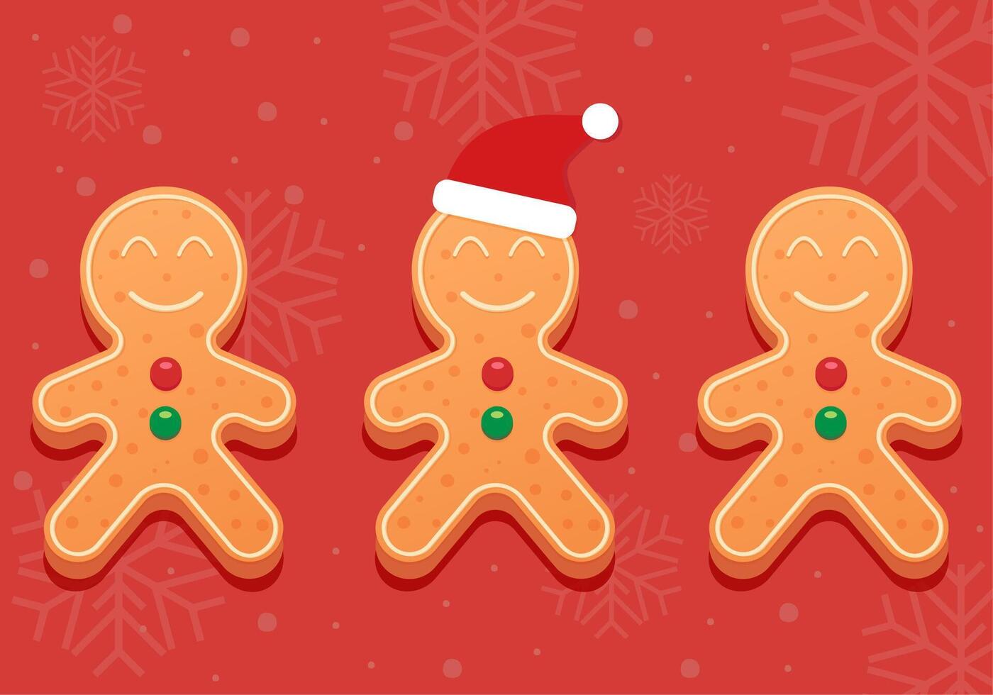 Festive gingerbread, funny gingerbread men on a red background. vector