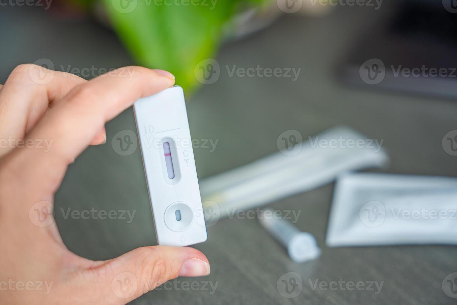 Rapid Antigen Test kit with with negative result during swab COVID-19 testing. Coronavirus Self nasal or Home test, Autumn exacerbation of viruses. High quality photo