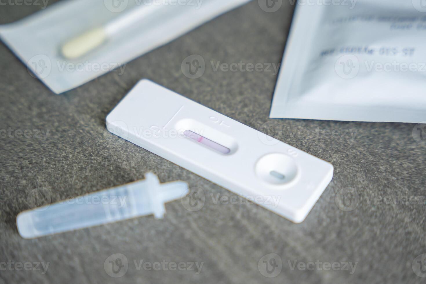 Rapid Antigen Test kit with with negative result during swab COVID-19 testing. Coronavirus Self nasal or Home test, Autumn exacerbation of viruses. High quality photo