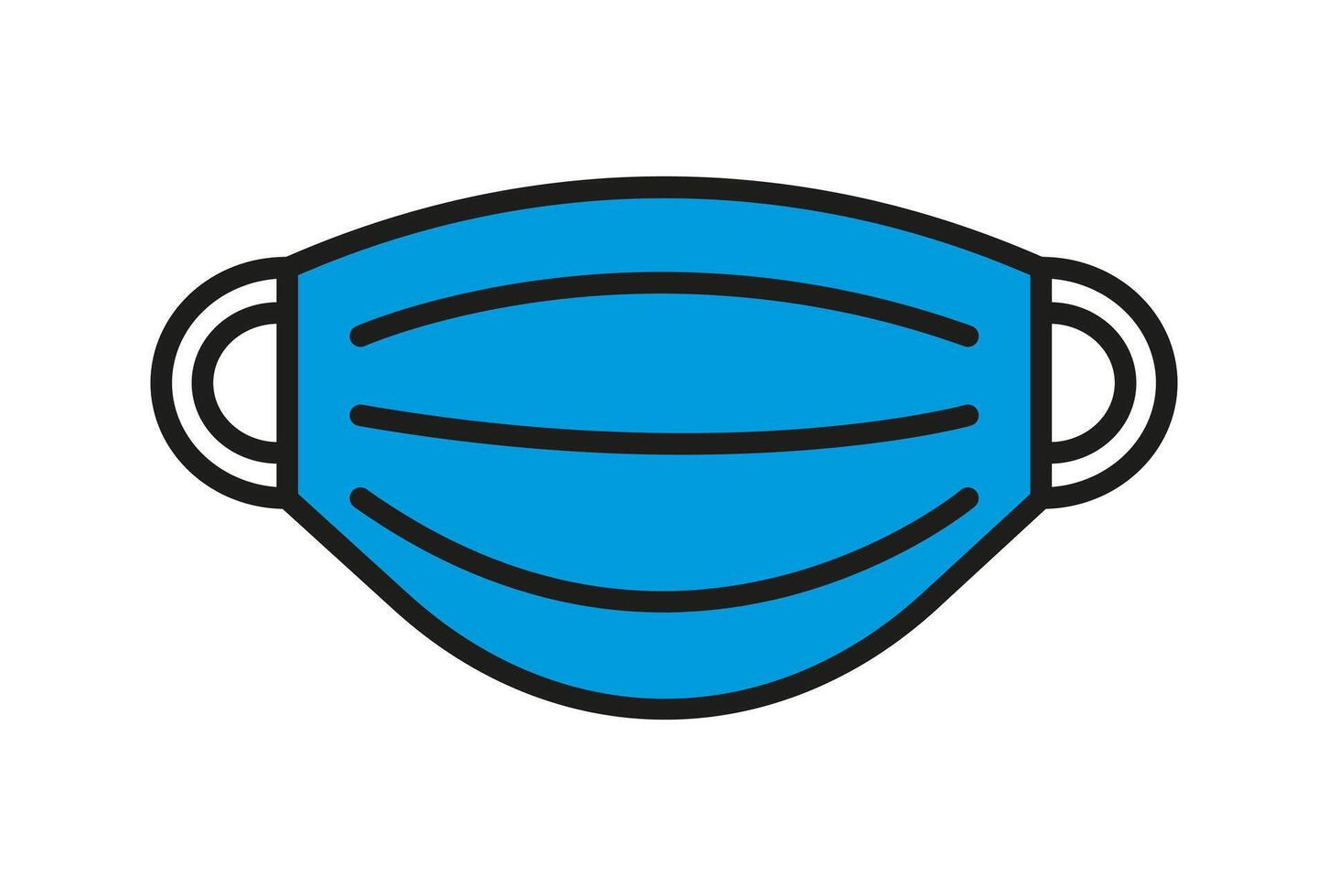 Medical blue Mask. Hygienic disposable Protection against diseases and pandemic for face with elastic bands. First aid. Doctor elements. Isolated icon. Flat style. Colored illustration vector
