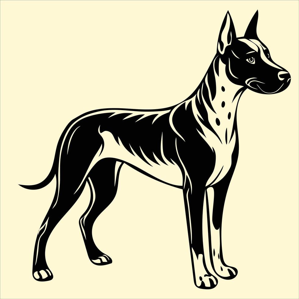 A black and white drawing of a great dane vector
