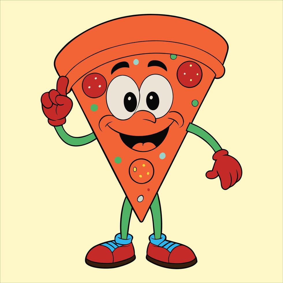 A cartoon slice of pizza character with a thumbs up vector