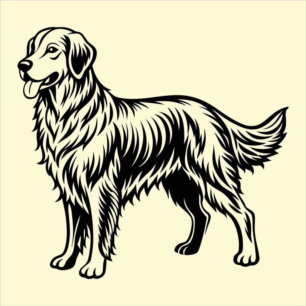 A black and white drawing of a golden retriever vector