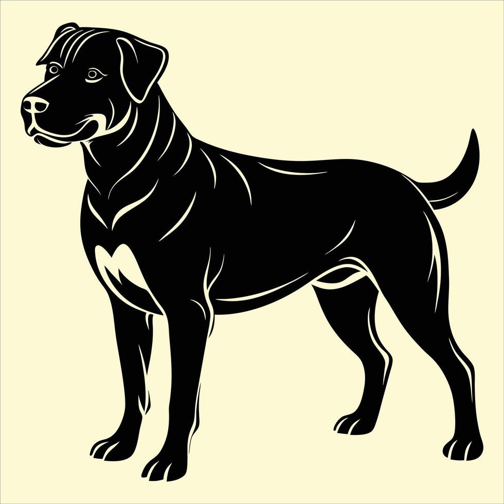 A black dog is standing on a white background vector