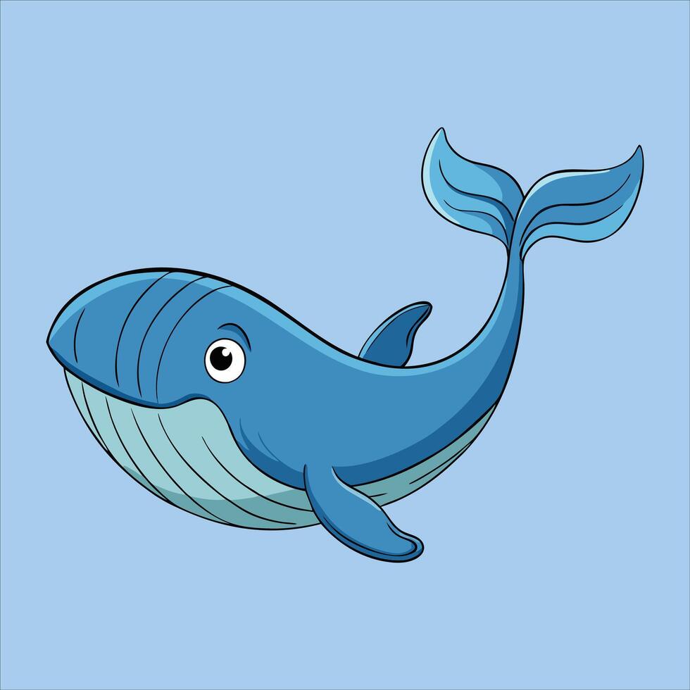 A cartoon whale with a blue body and a long tail vector