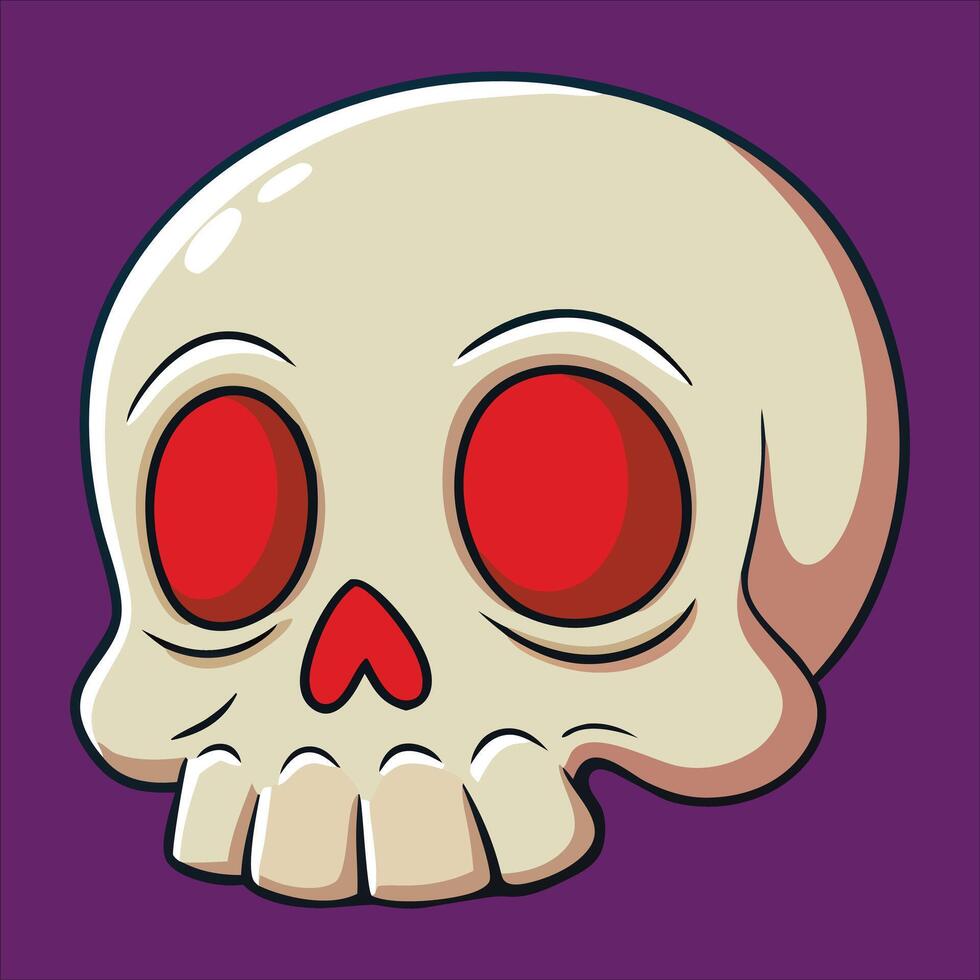 Cartoon Skull with Glowing Red Eyes, Halloween Skull Icon, Spooky Skull Clipart vector