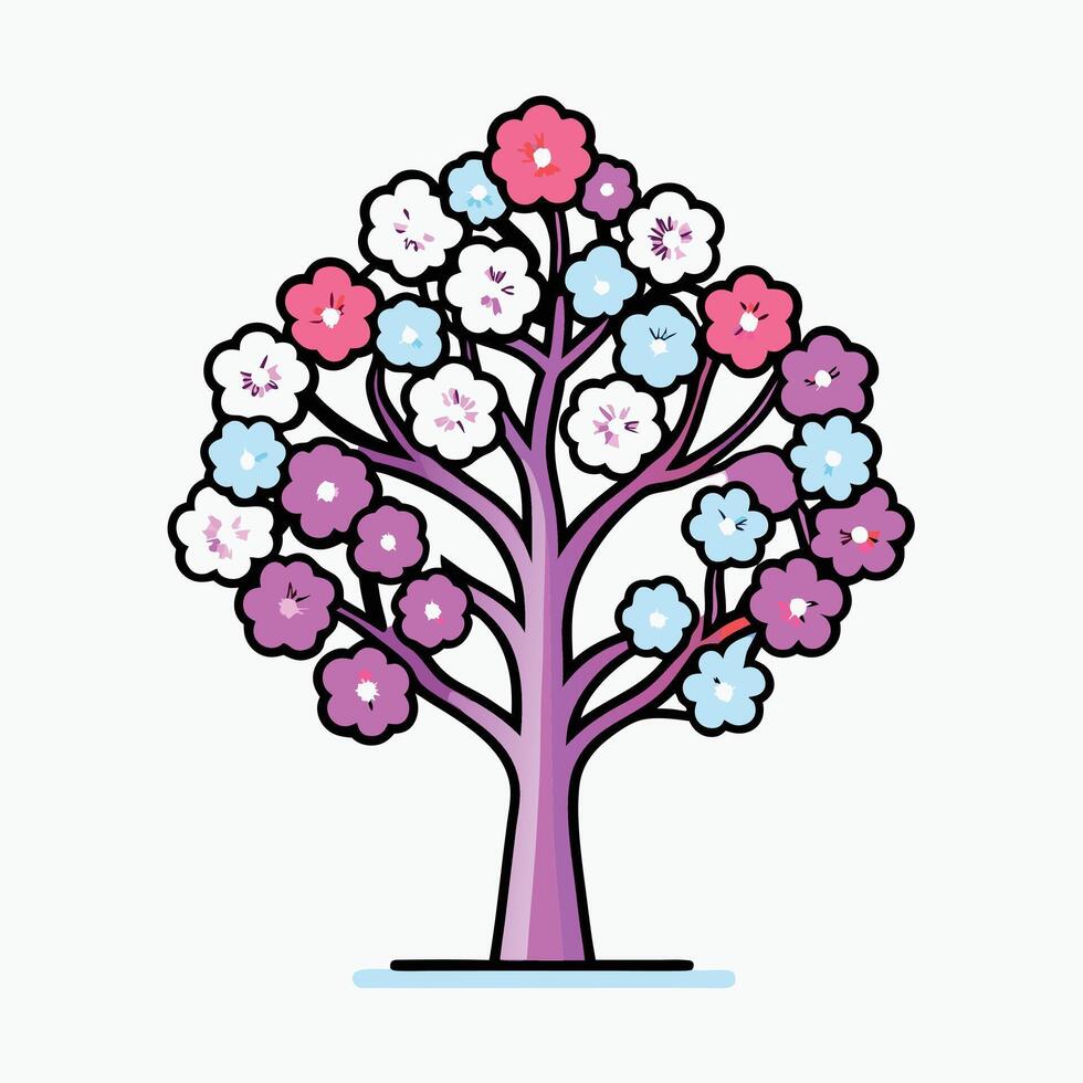 A cartoon tree with flowers on it vector
