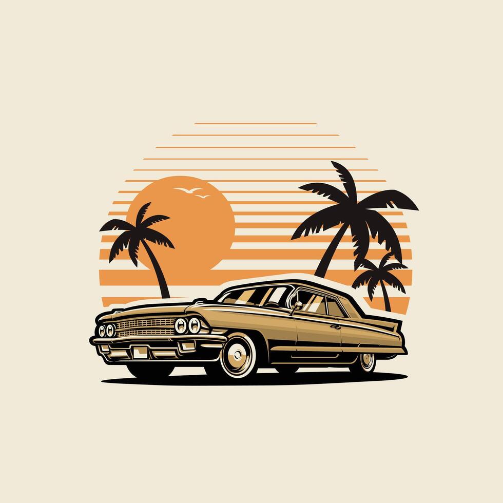 Classic Retro Hotrod Vehicle in Beach Design Art Isolated. Best for Automotive Tshirt Design vector