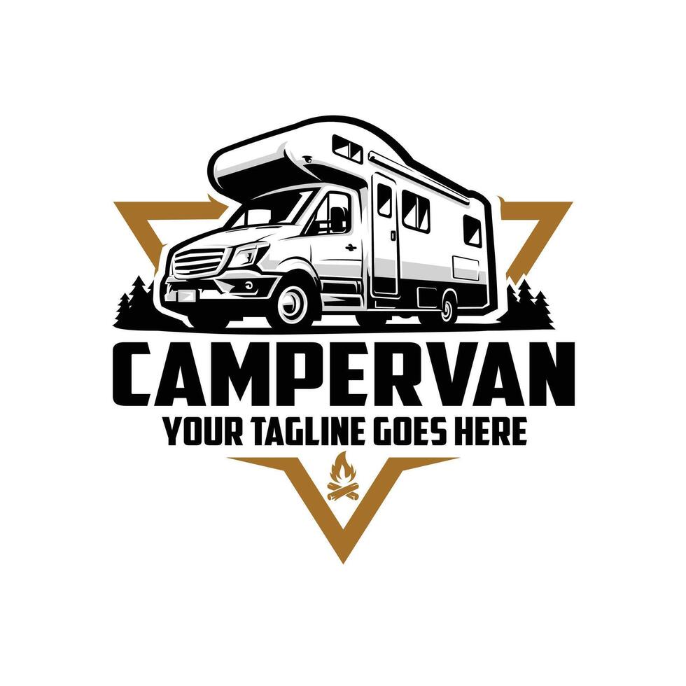 Campervan Caravan RV Motorhome Logo Design Isolated. Best for Outdoor Camping Related Industry vector