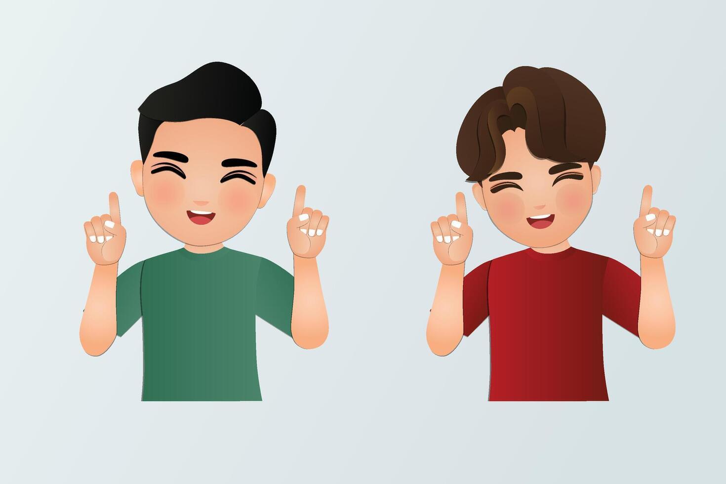 Smiling Man Pointing index finger Upwards in t-shirt vector