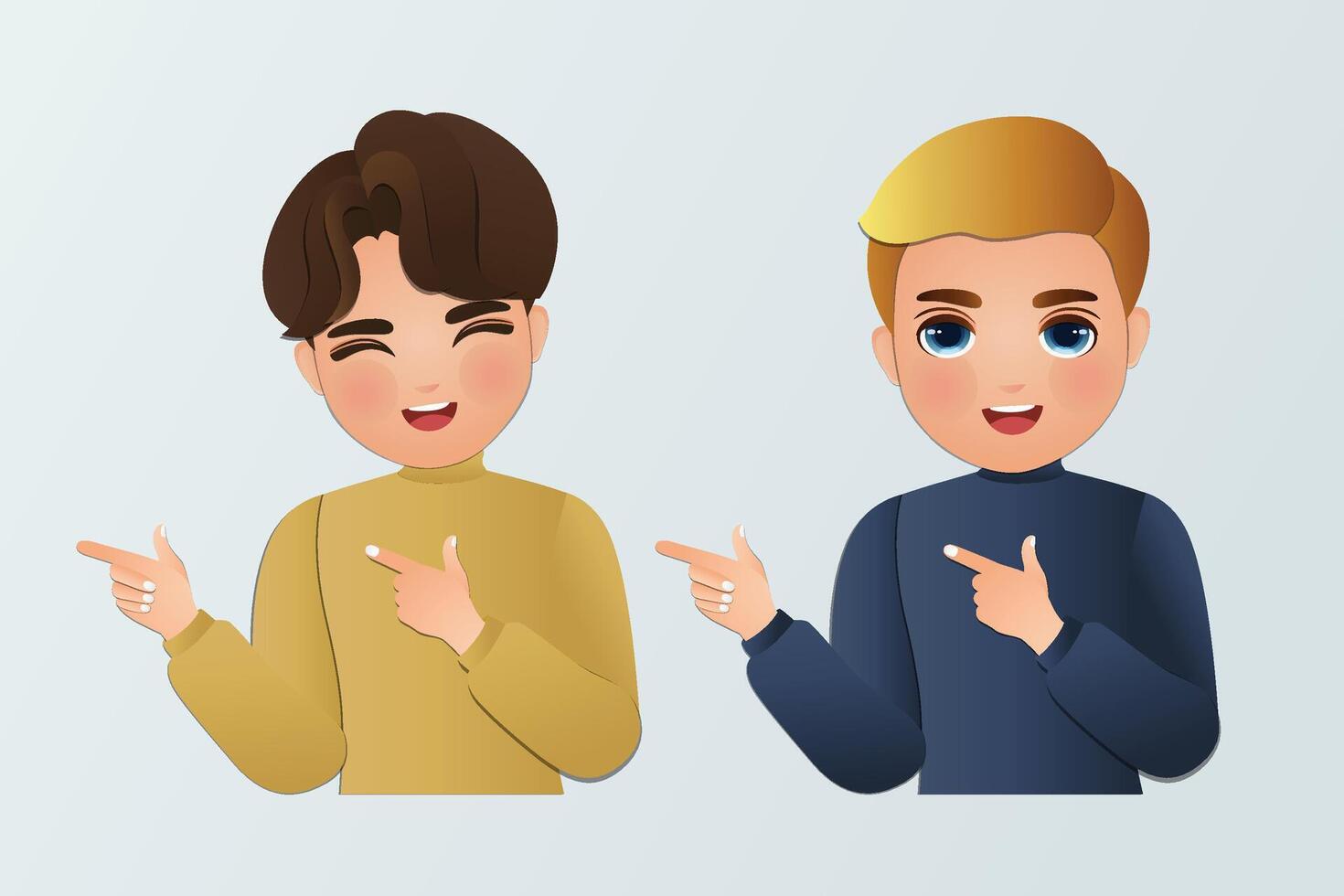 Cheerful man smiling to while presenting with hand and pointing with finger vector