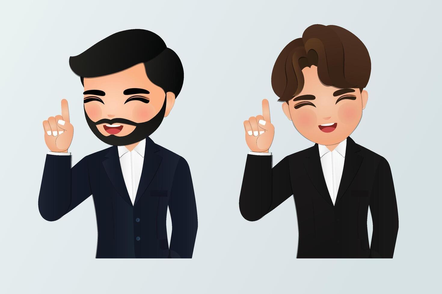 Happy business man entrepreneur pointing up by fingers vector