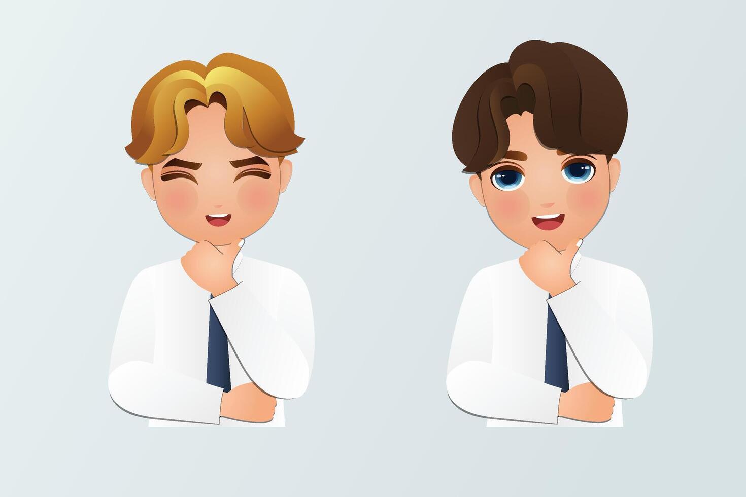 Young man put hand prop up on chin thinking and idea mockup in studio or planning vector