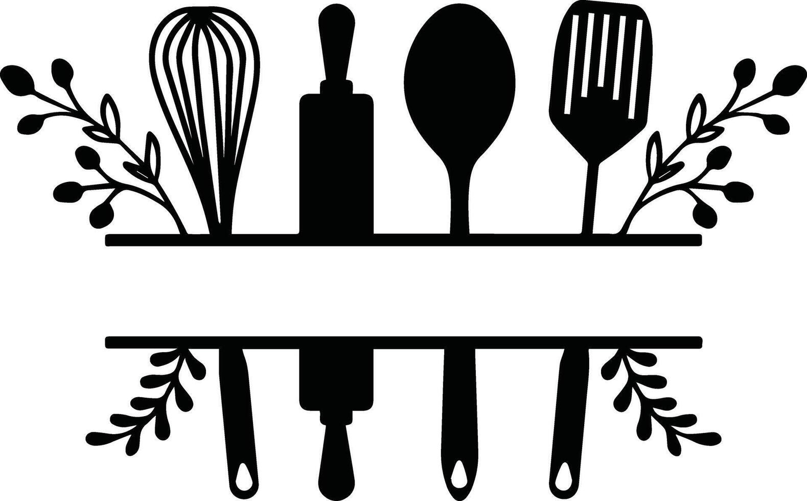 Kitchen Split Frame Printable Illustration, Cooking Monogram, Monogram Frame EPS 10 vector
