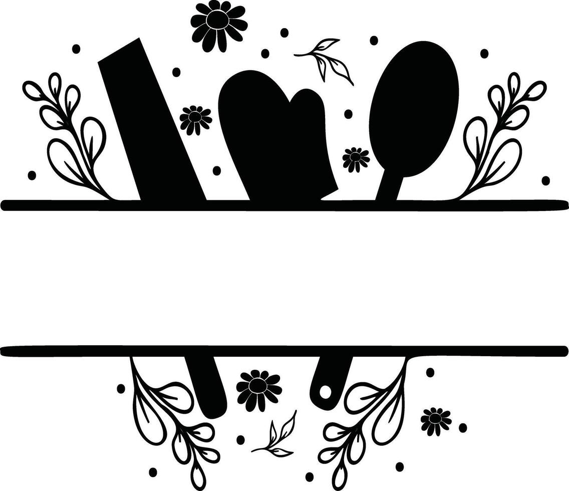 Kitchen Monogram, Kitchen Split Frame Printable Illustration vector