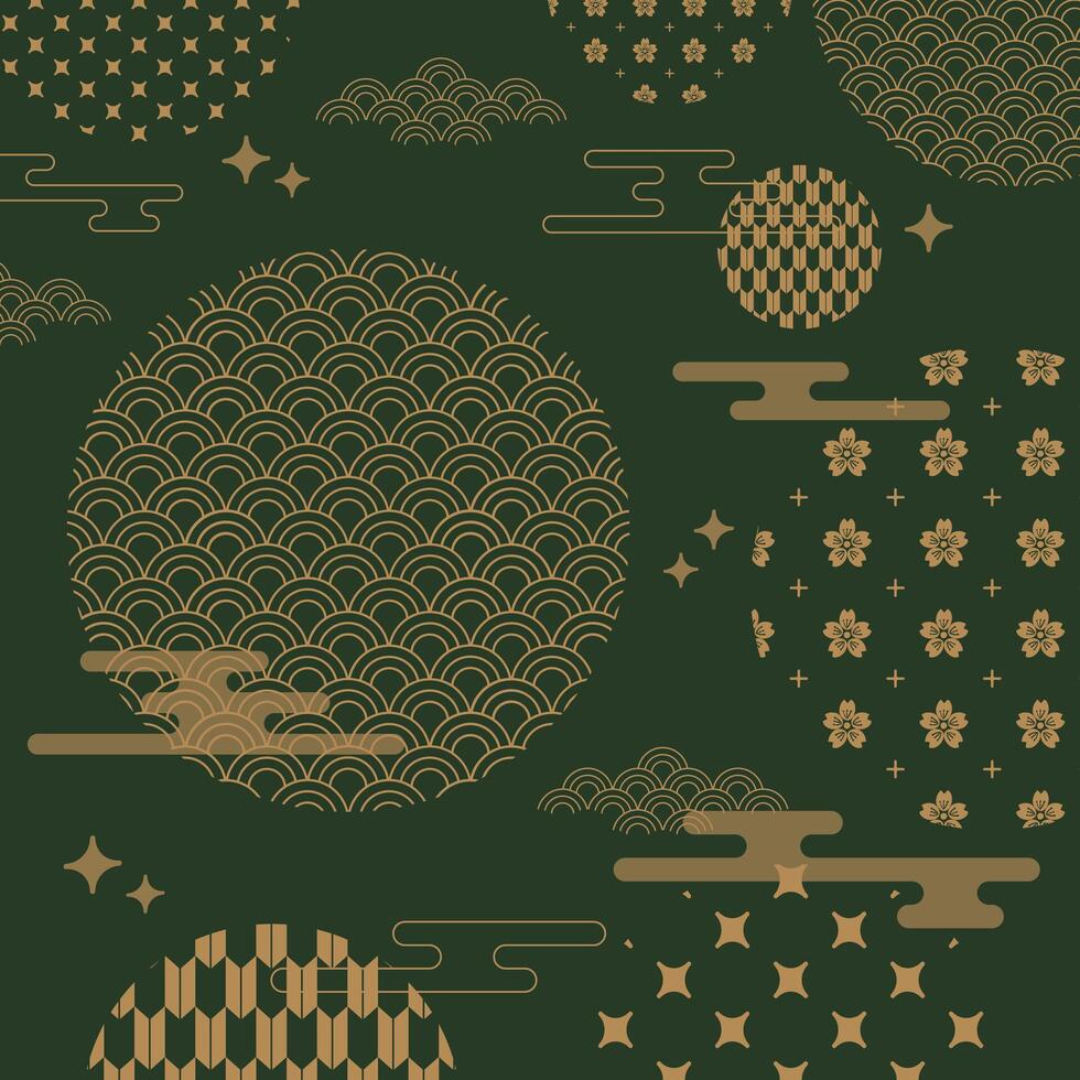 Japanese Chinese pattern with eastern asia elements. Illustration abstract concept. For packaging wrapping, textiles, paper, wallpapers vector