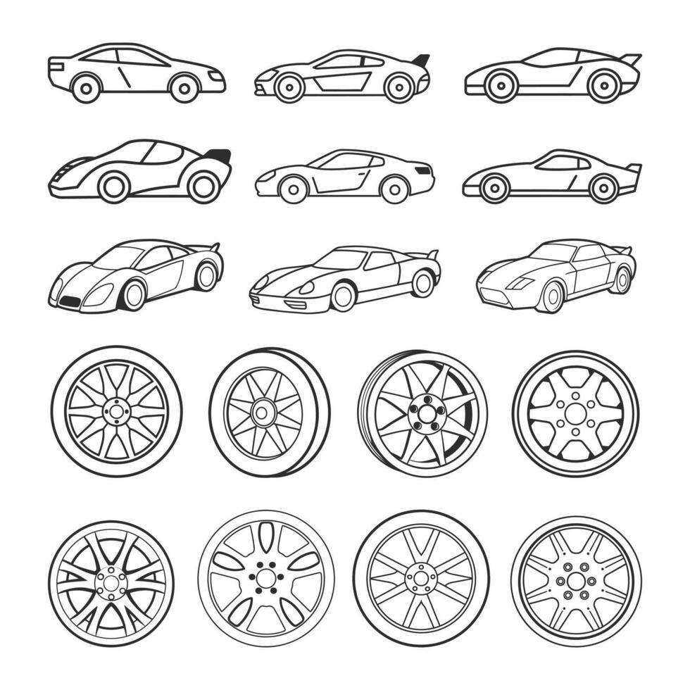 a drawing of a Racing car with wheels icon on it vector