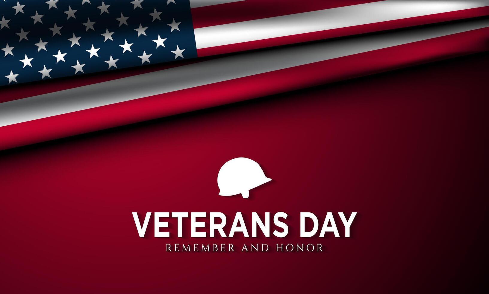 Veterans Day Poster Design with American Flag illustration on red background. vector
