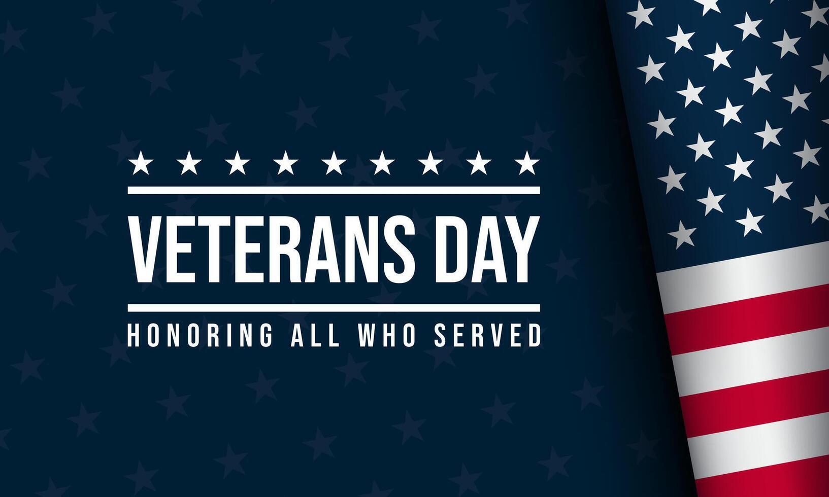 Veterans Day Greeting Card Design with stars and waving American flag illustration. vector