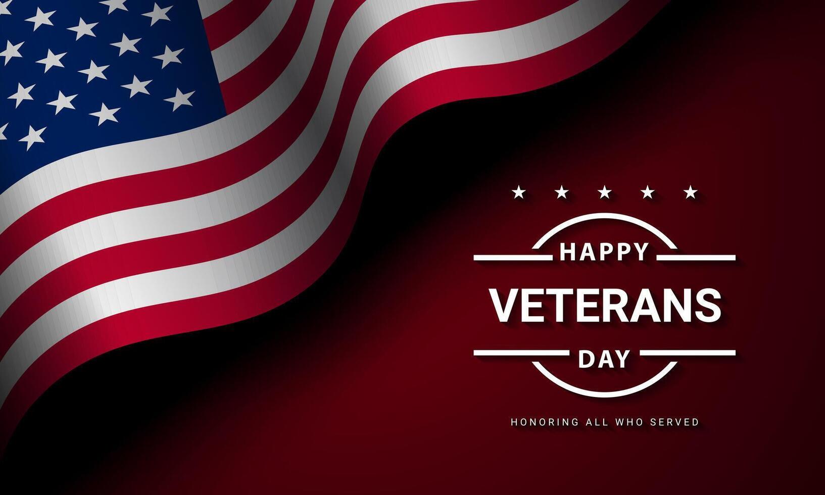 Realistic waving USA flag illustration for Veterans Day celebration. vector