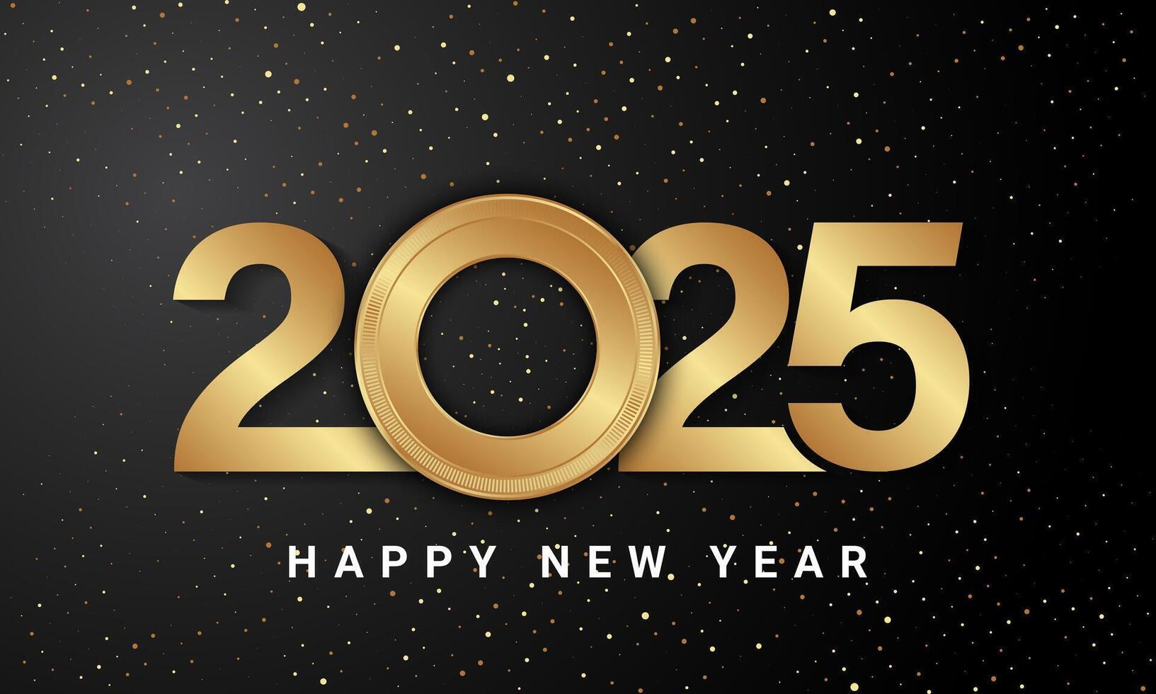 2025 Happy New Year Design with golden number on black background. vector