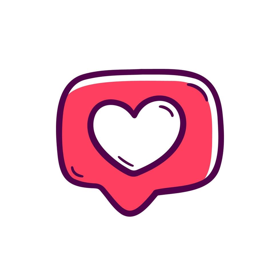 A hand drawn doodle style illustration of a heart notification icon, perfect for representing likes, social media engagement, and love reactions. Ideal for apps or web design. vector