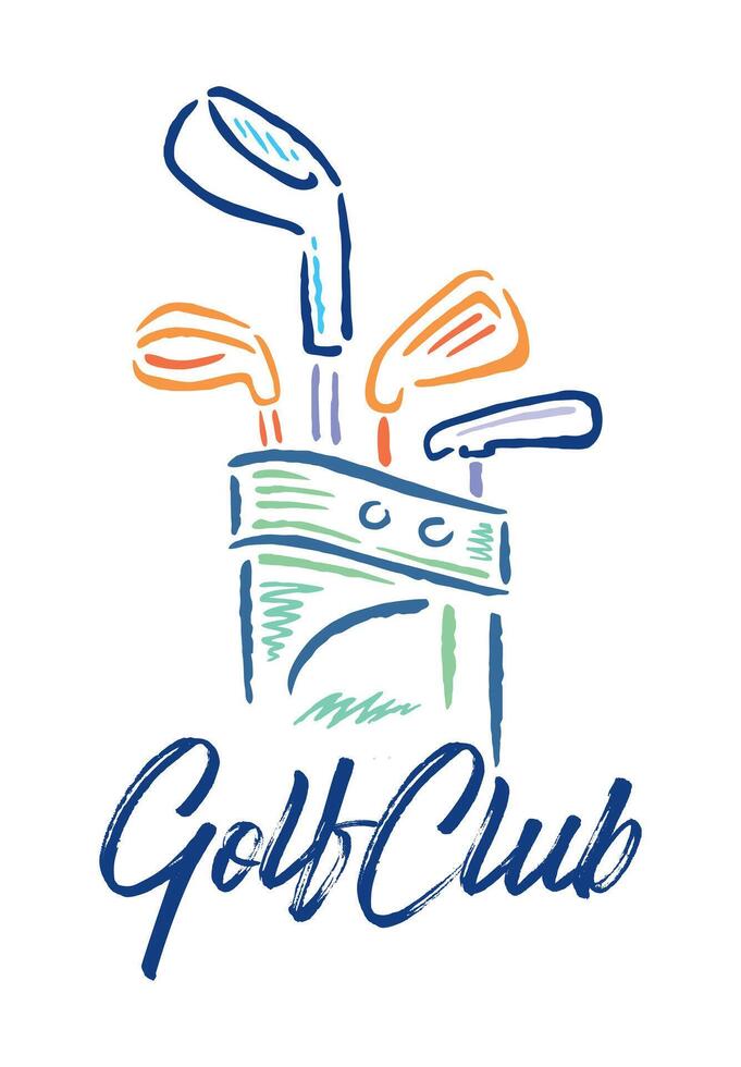 Illustration of a bag and golf clubs in stylized and simple lines. vector