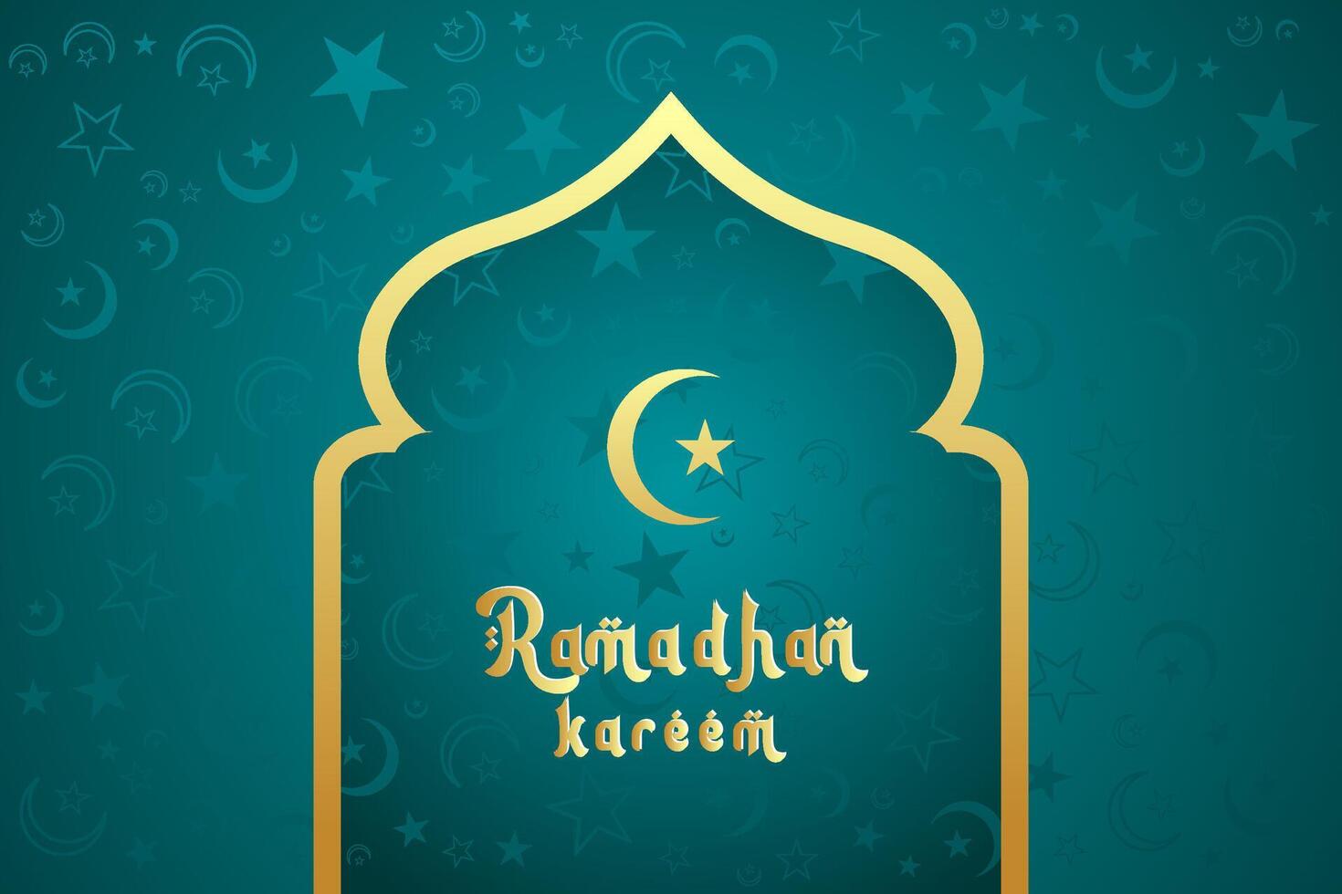 Ramadan kareem greeting card with gold and turquoise background vector