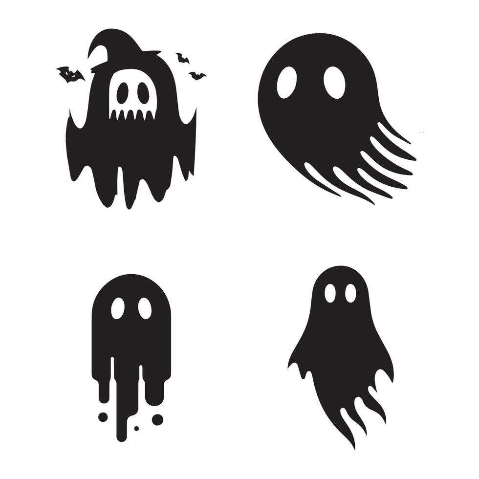 Cute ghost silhouette on white background Halloween elements icon vector