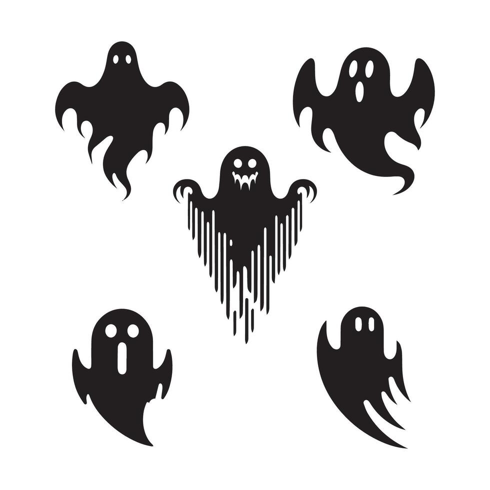 Set of Halloween scary ghost silhouette Halloween elements vector