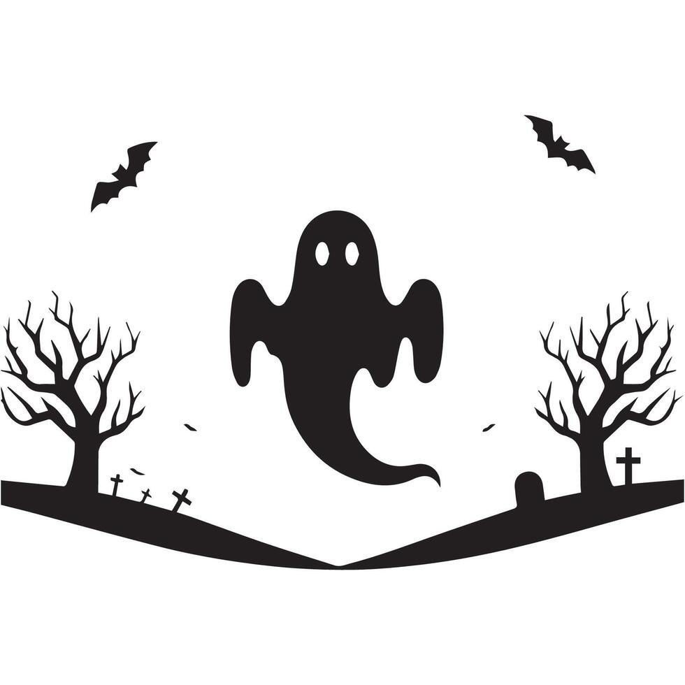 Halloween scary ghost with trees background. Halloween elements icon vector