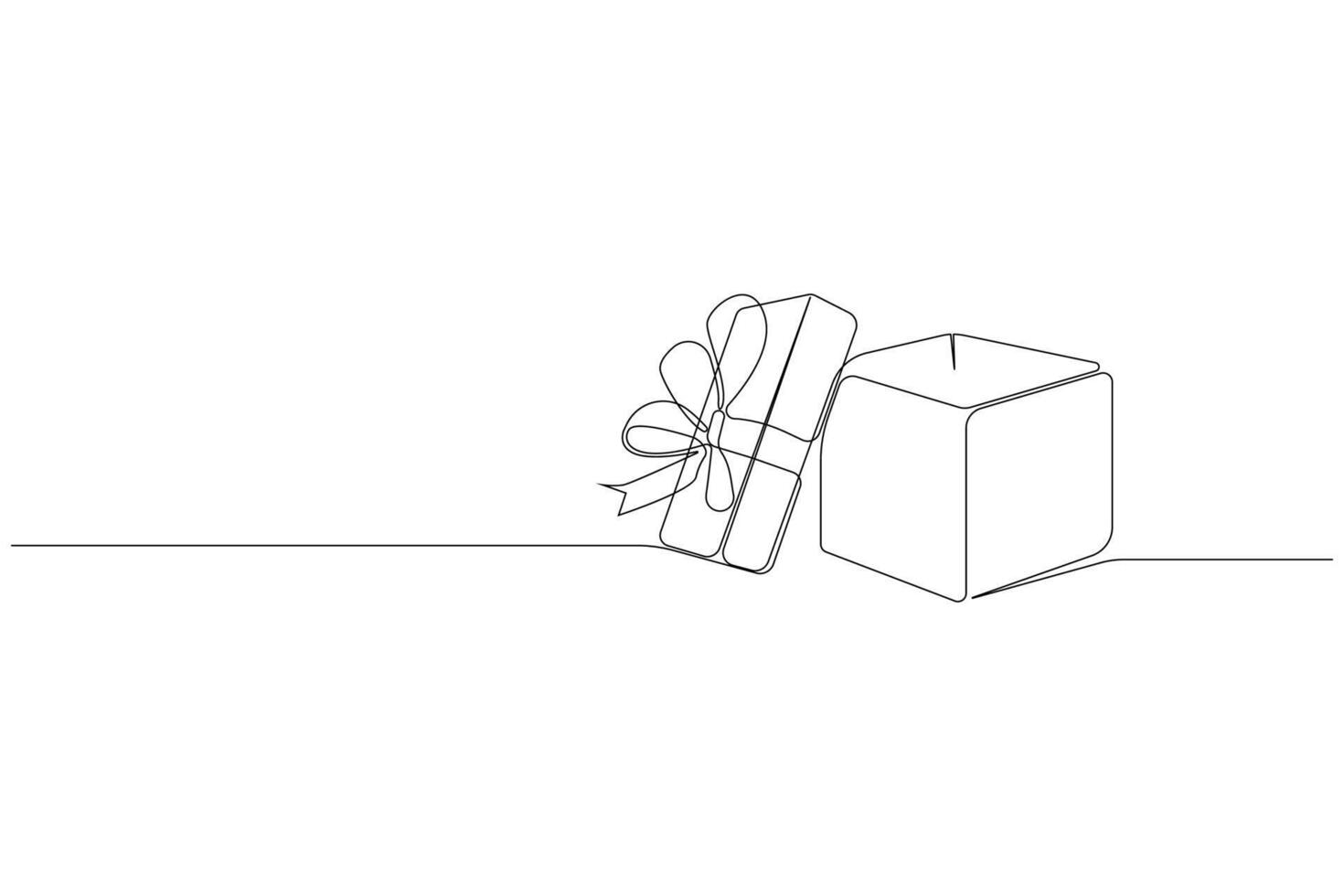 Hand-drawn birthday gift box continuous line drawing. Open box outline vector
